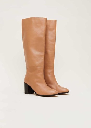 Phase Eight Leather Knee High Flats Brown Canada | QBDPXJ-603